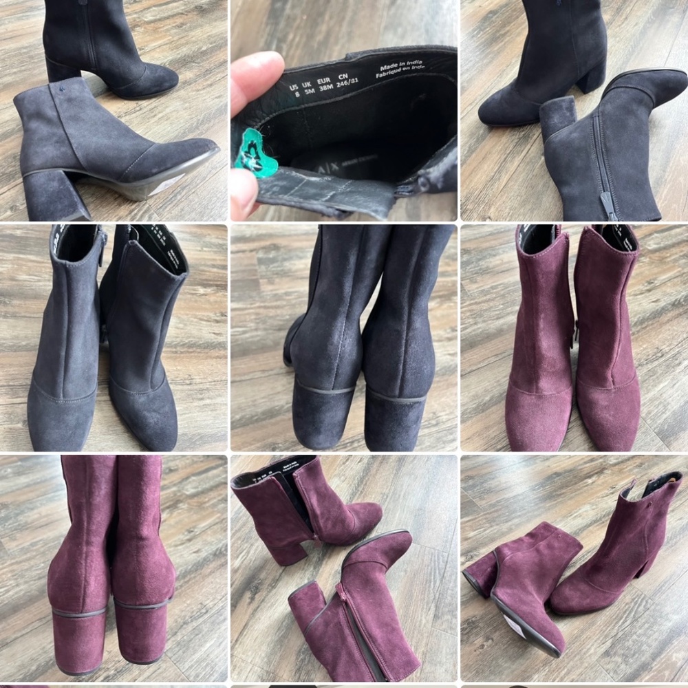 New Armani Exchange suede 3” blocked heels booties US7&8